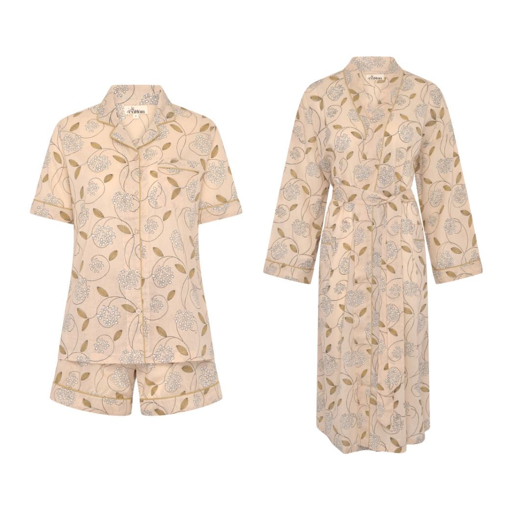 Eid Offer Printed Cream Short PJ + Robe (Free Size)