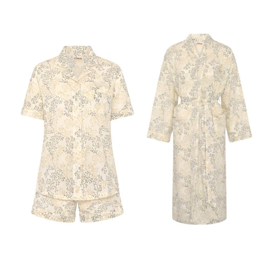 Eid Offer Printed Beige Short PJ + Robe (Free Size)