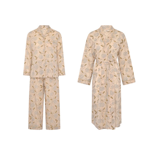 Eid Offer Printed Cream Long PJ + Robe (Free Size)